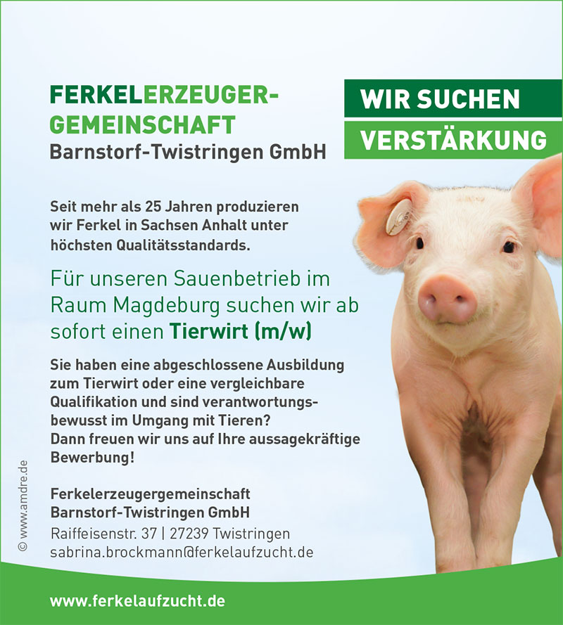 Für Sauenbetrieb im Raum Magdeburg suchen wir Tierwirt (m/w)